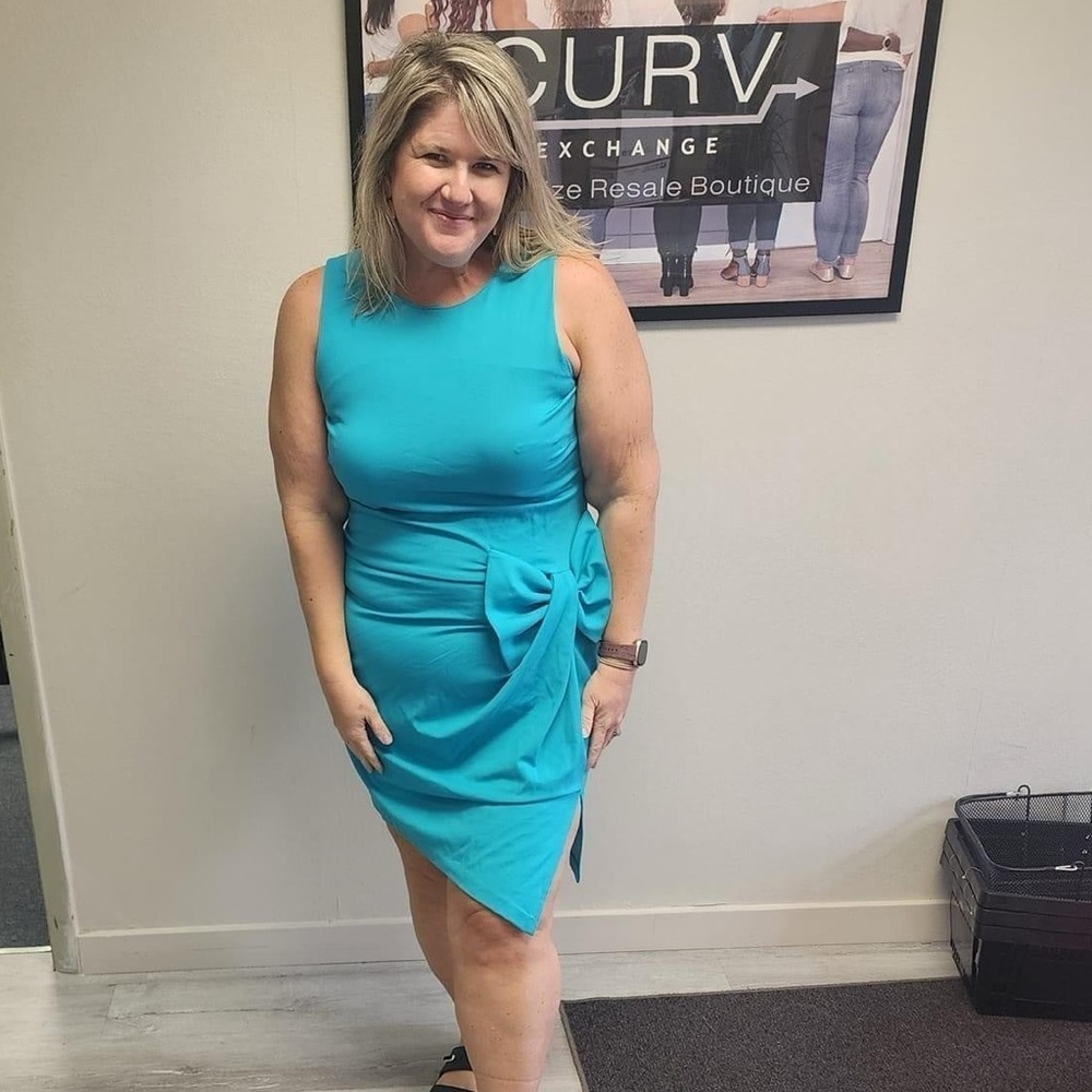 Katherine Barlay Turquoise Bow Dress - NEW - Size 14